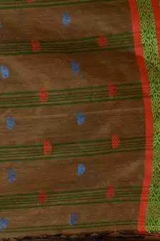 Beige Cotton Handspun Soft Saree With Nakshi Border