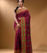 Magenta Cotton Handspun Soft Saree With Nakshi Border