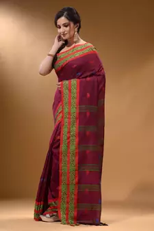 Magenta Cotton Handspun Soft Saree With Nakshi Border