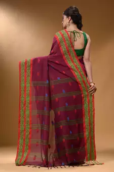 Magenta Cotton Handspun Soft Saree With Nakshi Border