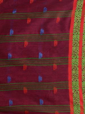 Magenta Cotton Handspun Soft Saree With Nakshi Border 5