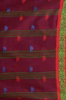 Magenta Cotton Handspun Soft Saree With Nakshi Border