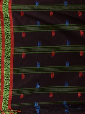 Dark Chocolate Cotton Handspun Soft Saree With Nakshi Border 4