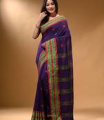 Purple Cotton Handspun Soft Saree With Nakshi Border