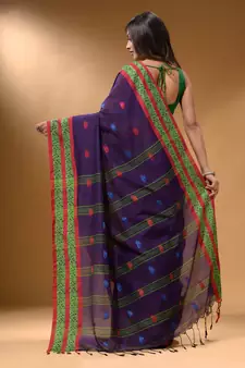 Purple Cotton Handspun Soft Saree With Nakshi Border