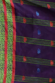 Purple Cotton Handspun Soft Saree With Nakshi Border