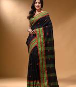 Black Cotton Handspun Soft Saree With Nakshi Border
