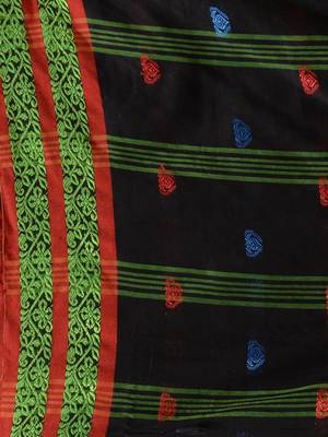 Black Cotton Handspun Soft Saree With Nakshi Border 5