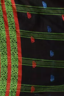 Black Cotton Handspun Soft Saree With Nakshi Border