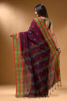 Magenta Cotton Handspun Soft Saree With Nakshi Border