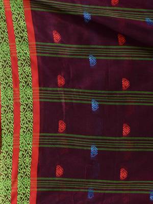 Magenta Cotton Handspun Soft Saree With Nakshi Border 4
