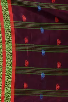 Magenta Cotton Handspun Soft Saree With Nakshi Border