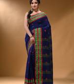 Royal Blue Cotton Handspun Soft Saree With Nakshi Border