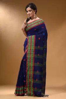 Royal Blue Cotton Handspun Soft Saree With Nakshi Border