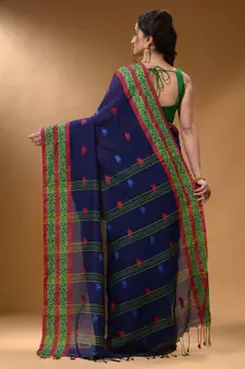 Royal Blue Cotton Handspun Soft Saree With Nakshi Border