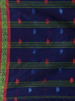 Royal Blue Cotton Handspun Soft Saree With Nakshi Border 5