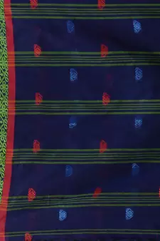 Royal Blue Cotton Handspun Soft Saree With Nakshi Border