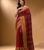 Brick Red Cotton Handspun Soft Saree With Nakshi Border
