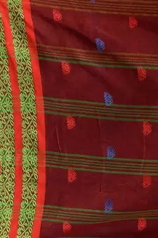 Brick Red Cotton Handspun Soft Saree With Nakshi Border