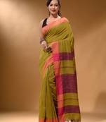 Mustard Cotton Handspun Soft Saree With Pompom