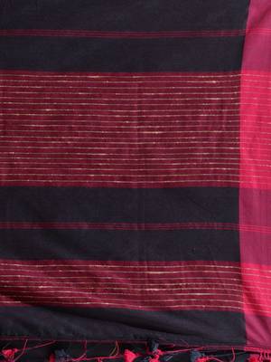 Charcoal Cotton Handspun Soft Saree With Pompom 5