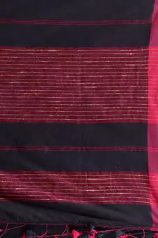 Charcoal Cotton Handspun Soft Saree With Pompom