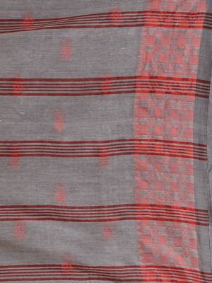 Grey Cotton Handspun Soft Saree With Geometric Border 5