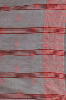 Grey Cotton Handspun Soft Saree With Geometric Border