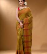 Mustard Cotton Handspun Soft Saree With Geometric Border