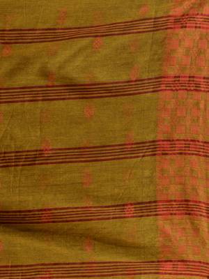 Mustard Cotton Handspun Soft Saree With Geometric Border 5