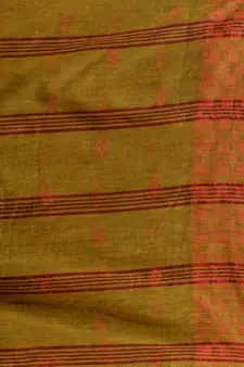 Mustard Cotton Handspun Soft Saree With Geometric Border