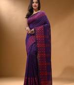 Purple Cotton Handspun Soft Saree With Geometric Border