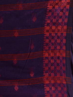 Purple Cotton Handspun Soft Saree With Geometric Border 5