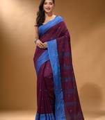 Plum Purple Cotton Handspun Soft Saree With Texture Border