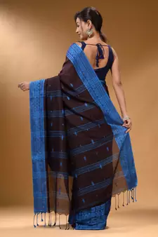Mocha Brown Cotton Handspun Soft Saree With Texture Border