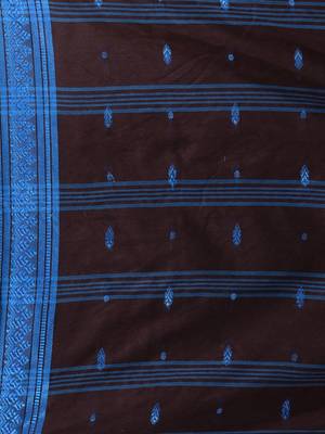 Mocha Brown Cotton Handspun Soft Saree With Texture Border 5