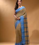 Ecru Cotton Handspun Soft Saree With Texture Border