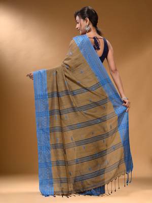 Ecru Cotton Handspun Soft Saree With Texture Border 3