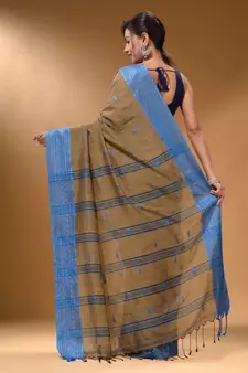 Ecru Cotton Handspun Soft Saree With Texture Border