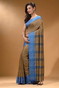 Ecru Cotton Handspun Soft Saree With Texture Border