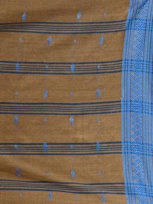 Ecru Cotton Handspun Soft Saree With Texture Border 5