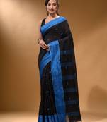 Black Cotton Handspun Soft Saree With Texture Border