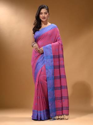 Mulberry Cotton Handspun Soft Saree With Texture Border 1