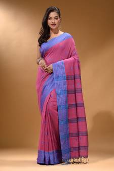 Mulberry Cotton Handspun Soft Saree With Texture Border