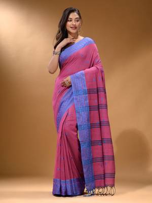 Mulberry Cotton Handspun Soft Saree With Texture Border 2