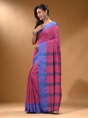 Mulberry Cotton Handspun Soft Saree With Texture Border 3
