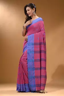 Mulberry Cotton Handspun Soft Saree With Texture Border