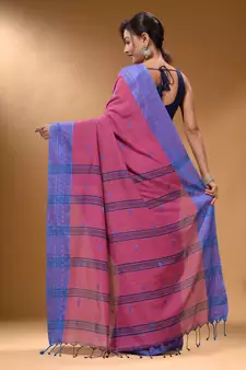 Mulberry Cotton Handspun Soft Saree With Texture Border
