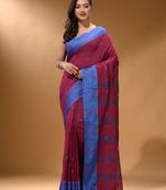 Magenta Cotton Handspun Soft Saree With Texture Border