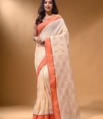 Cream Silk Matka Soft Saree With Paisley Motifs